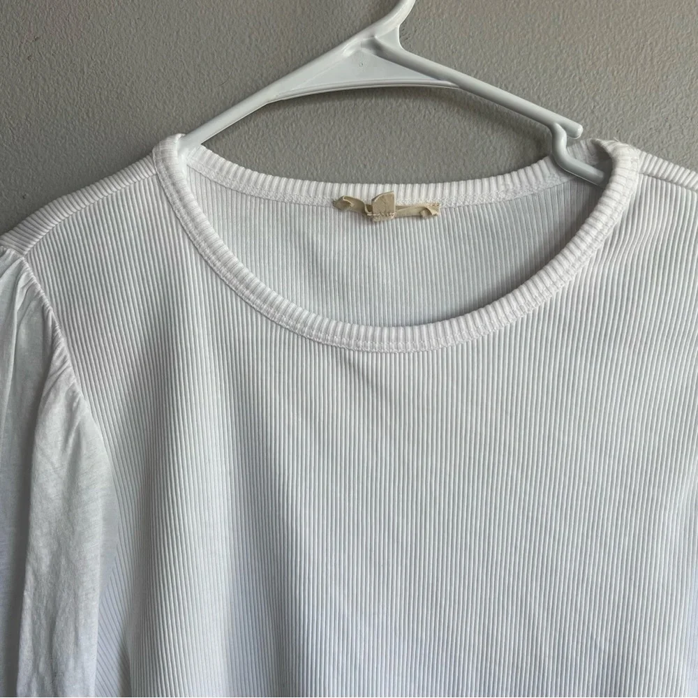 Madewell Ribbed Puff‎ Sleeve Top White Long Sleeve S Cotton